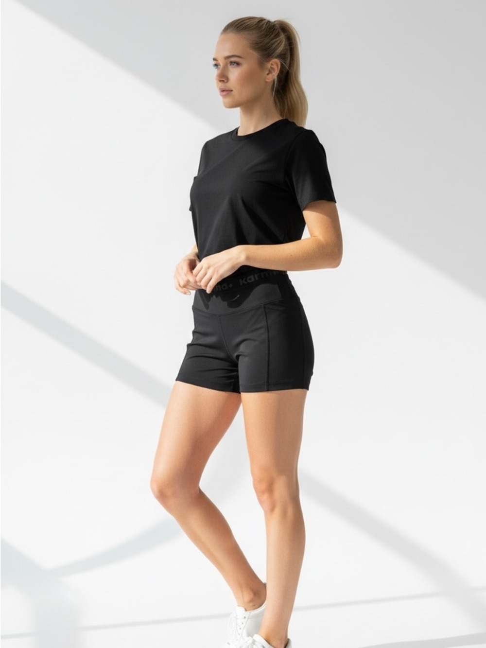 Karma Athletics Womens Ali Black High-Waist Fitness Shorts XS